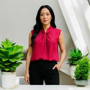 Banana Republic wine Burgundy silky satin Sleeveless Knot Blouse size Large L